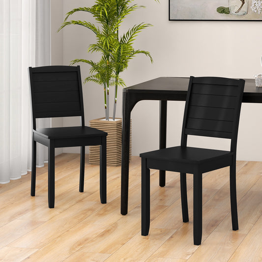 Set of 2 Modern Wood Dining Chairs Armless with Rubber Wood Legs – Black