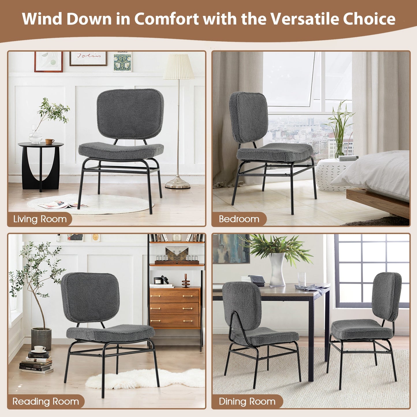 Cozy Sherpa Fabric Accent Chair with Ergonomic Back and Cushioned Seat - Grey