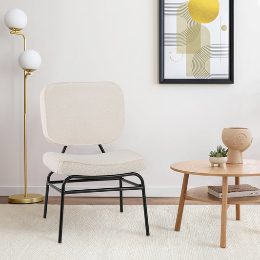 Cozy Sherpa Fabric Accent Chair with Ergonomic Back and Cushioned Seat - Beige