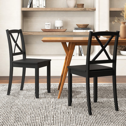 Set of 2 Wood Dining Chairs with Curved Backrest and Durable Rubber Wood Legs - Black