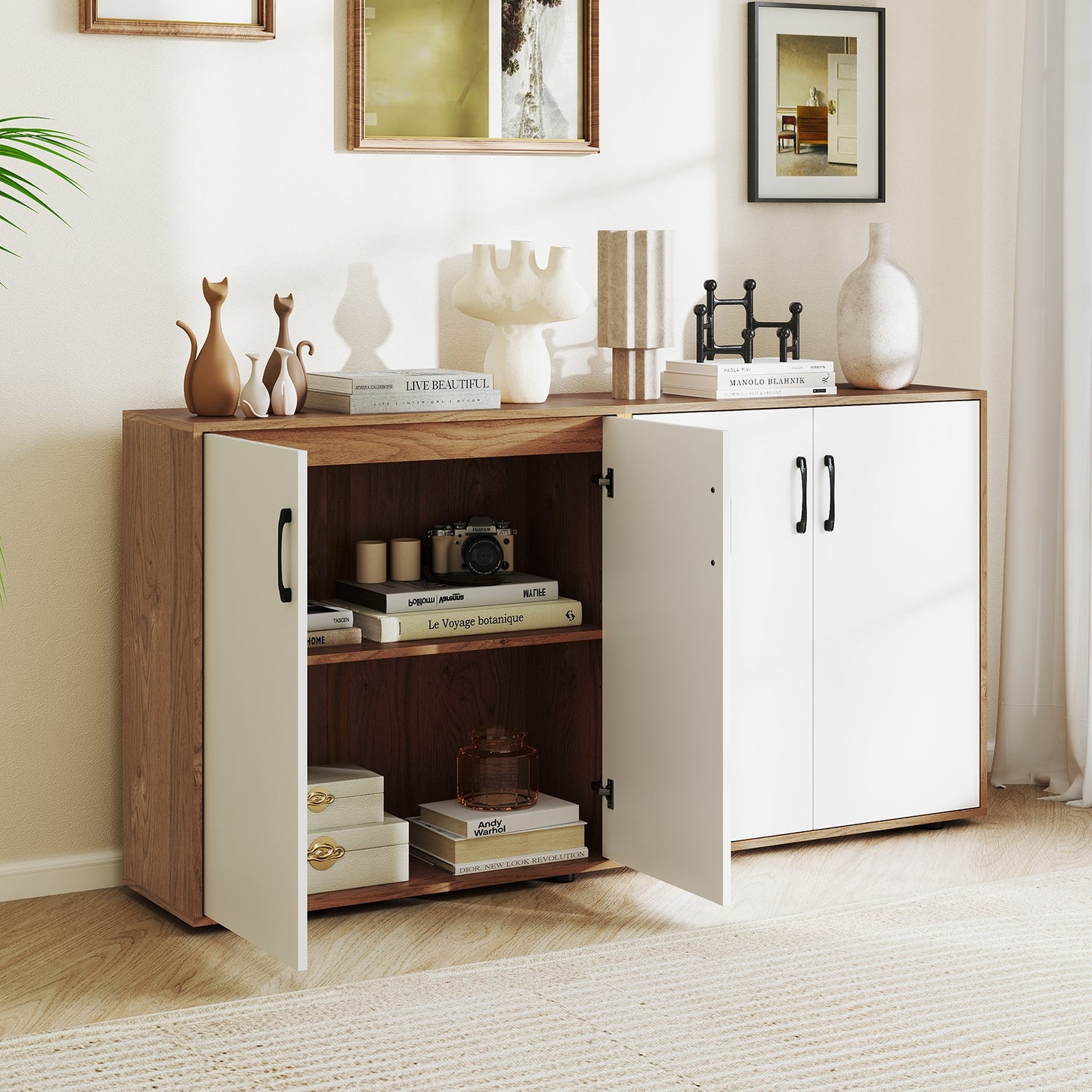 Modern Coffee Bar Sideboard with Adjustable Storage Shelf for Kitchen or Dining Space