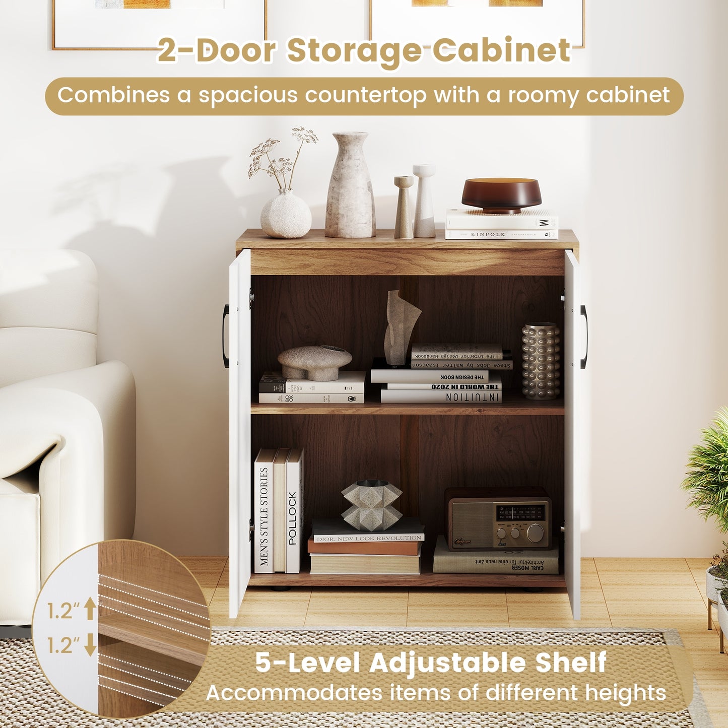 Modern Coffee Bar Sideboard with Adjustable Storage Shelf for Kitchen or Dining Space