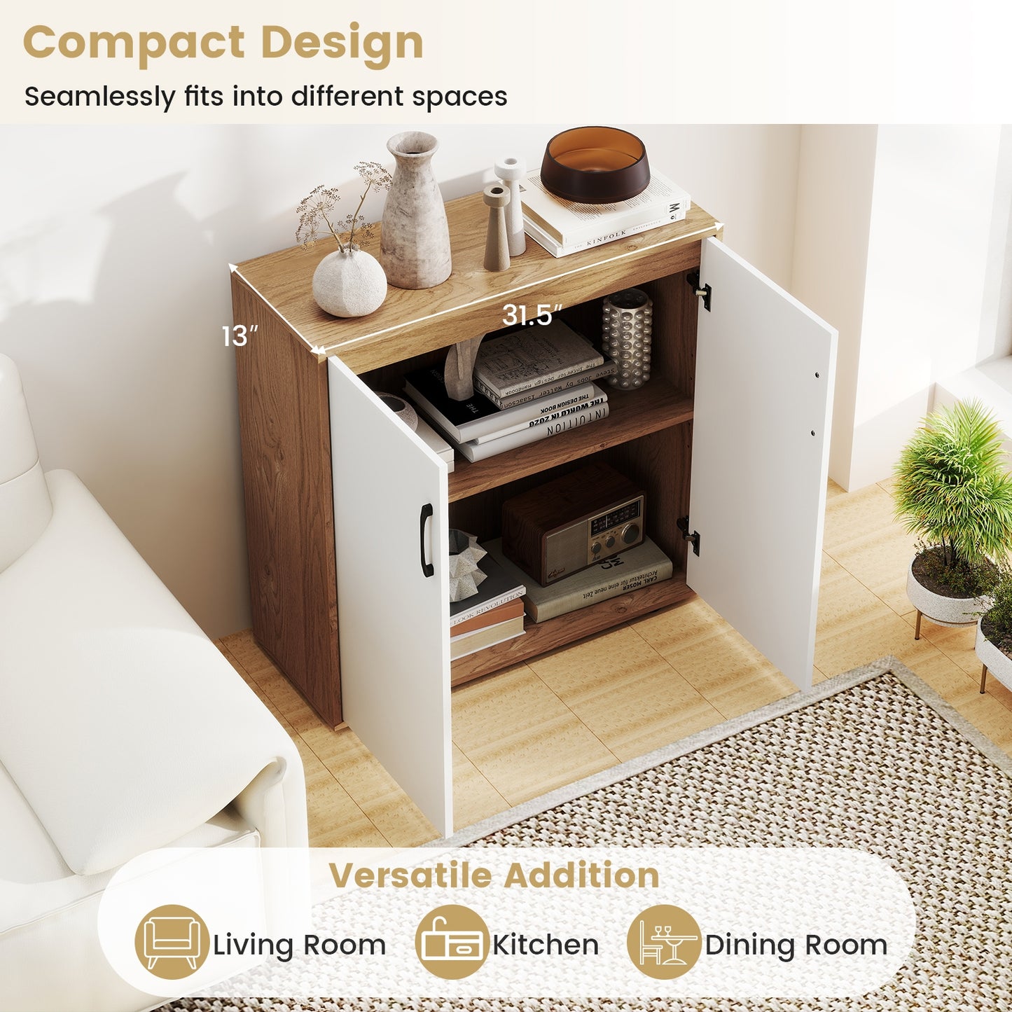 Modern Coffee Bar Sideboard with Adjustable Storage Shelf for Kitchen or Dining Space