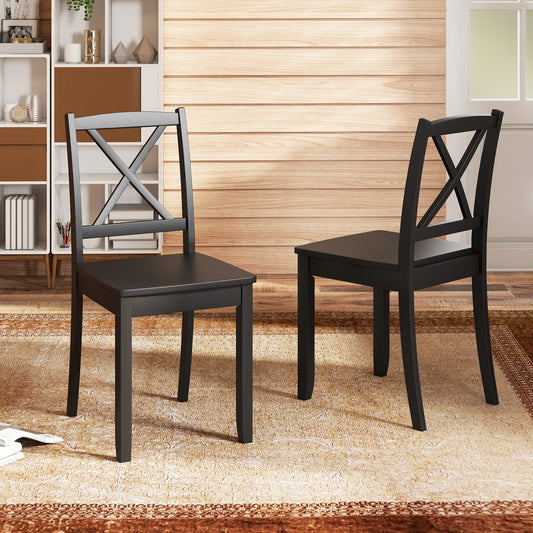 Set of 2 Wood Dining Chairs with Curved Backrest and Durable Rubber Wood Legs - Black