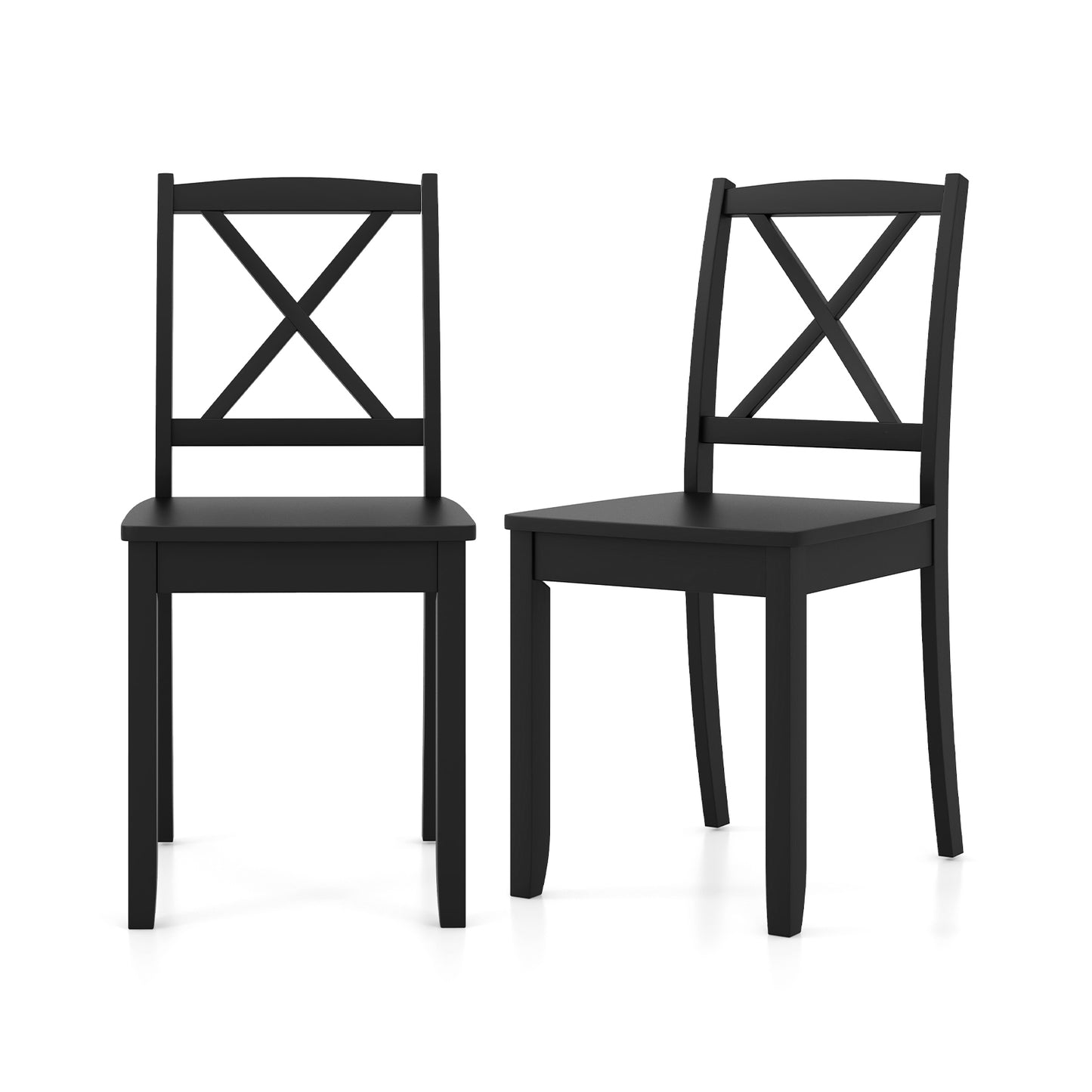 Set of 2 Wood Dining Chairs with Curved Backrest and Durable Rubber Wood Legs - Black