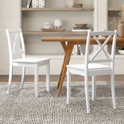 Set of 2 Wood Dining Chairs with Curved Backrest and Durable Rubber Wood Legs - White