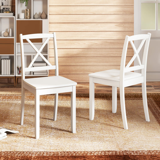 Set of 2 Wood Dining Chairs with Curved Backrest and Durable Rubber Wood Legs - White