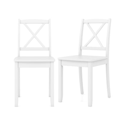 Set of 2 Wood Dining Chairs with Curved Backrest and Durable Rubber Wood Legs - White