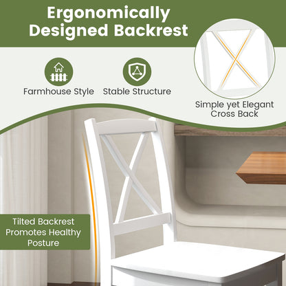 Set of 2 Wood Dining Chairs with Curved Backrest and Durable Rubber Wood Legs - White