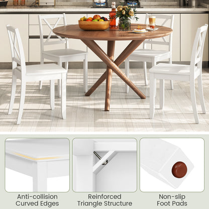 Set of 2 Wood Dining Chairs with Curved Backrest and Durable Rubber Wood Legs - White