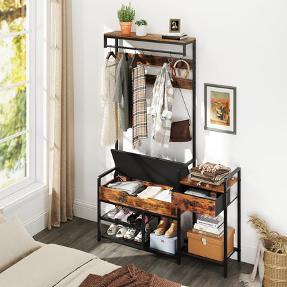 5-in-1 Hall Tree with Shoe Storage Bench and Freestanding Coat Rack 70 Inch