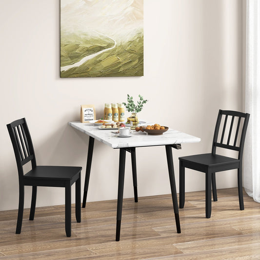 Wooden Dining Chairs with Rubber Wood Legs and Curved Backrest - Black, Set of 2