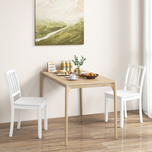 Wooden Dining Chairs with Rubber Wood Legs and Curved Backrest - White, Set of 2