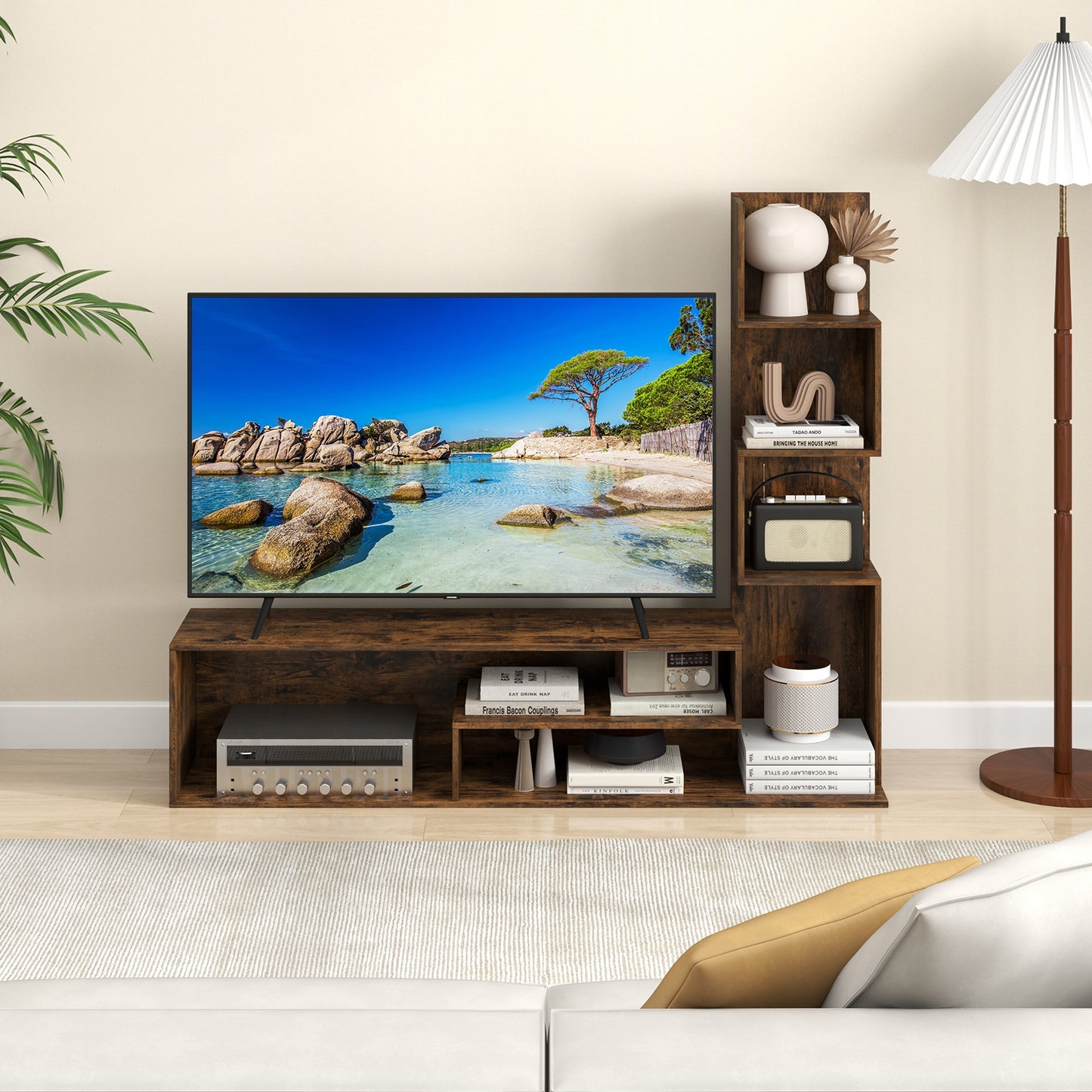 Modern L-Shaped Cube TV Stand with Open Storage Shelves for TVs up to 50 Inches