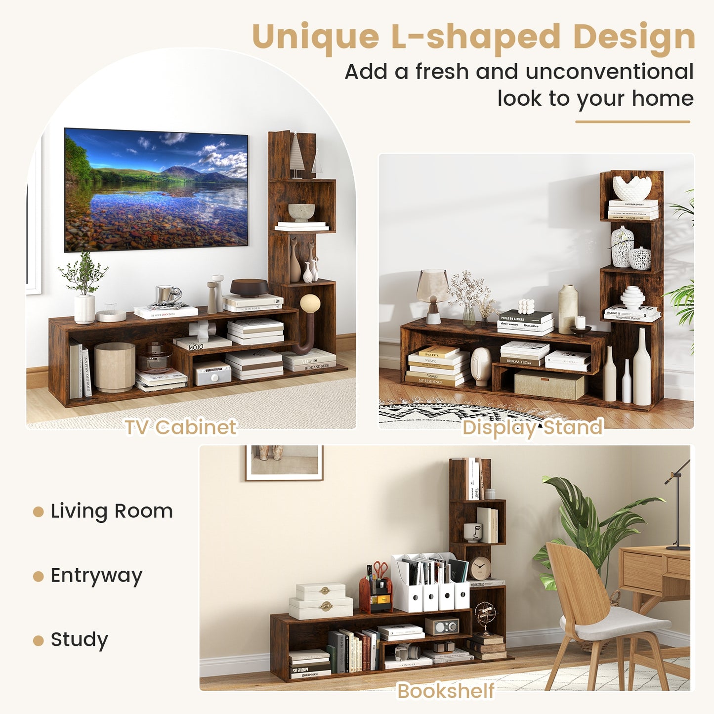 Modern L-Shaped Cube TV Stand with Open Storage Shelves for TVs up to 50 Inches