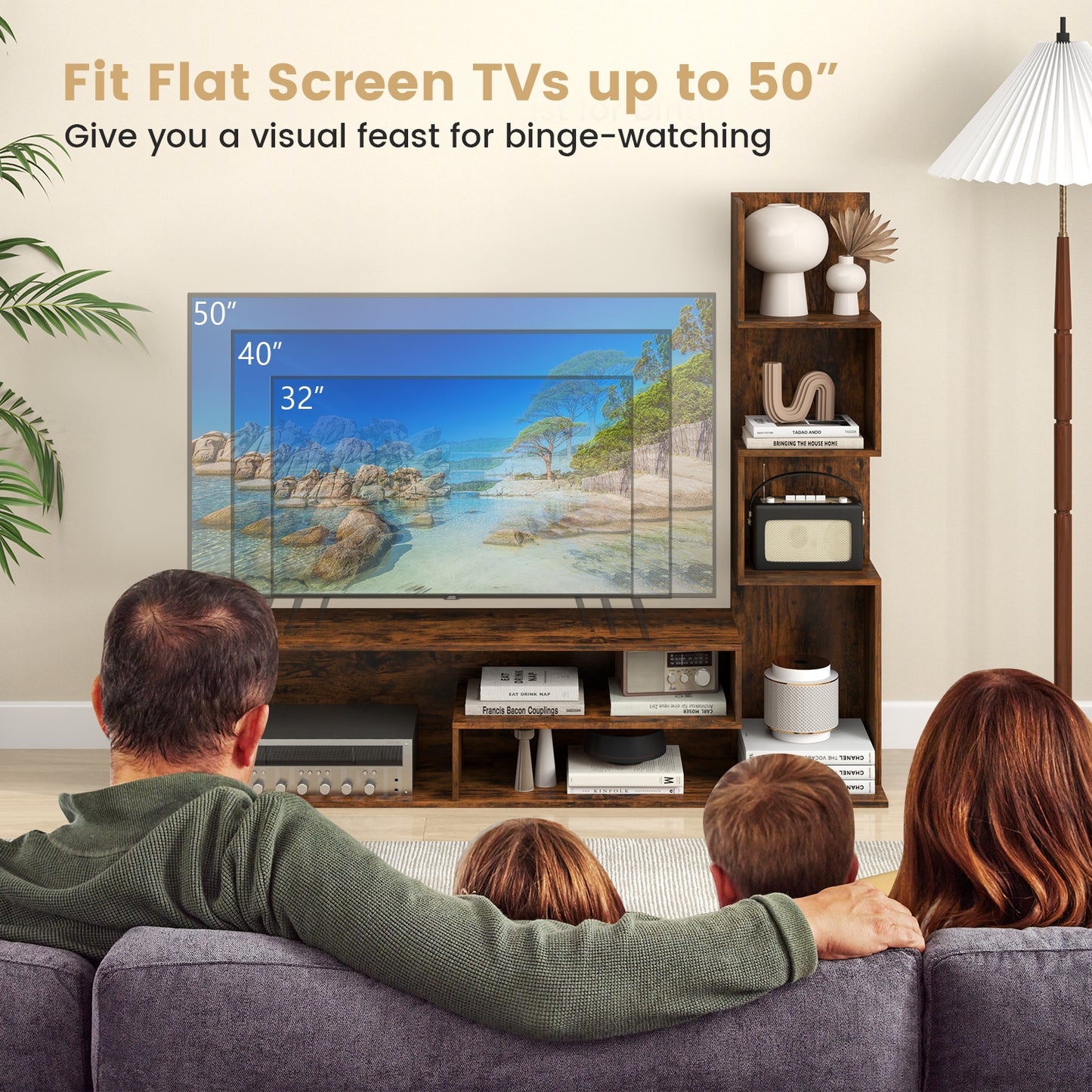 Modern L-Shaped Cube TV Stand with Open Storage Shelves for TVs up to 50 Inches