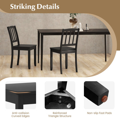 Wooden Dining Chairs with Rubber Wood Legs and Curved Backrest - Black, Set of 2