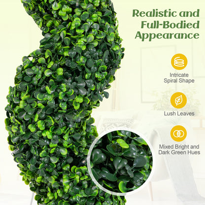 Set of 2 Pre-Lit Spiral Boxwood Topiary Trees with 100 LED Lights – Artificial Potted Greenery for Indoor & Outdoor Decor
