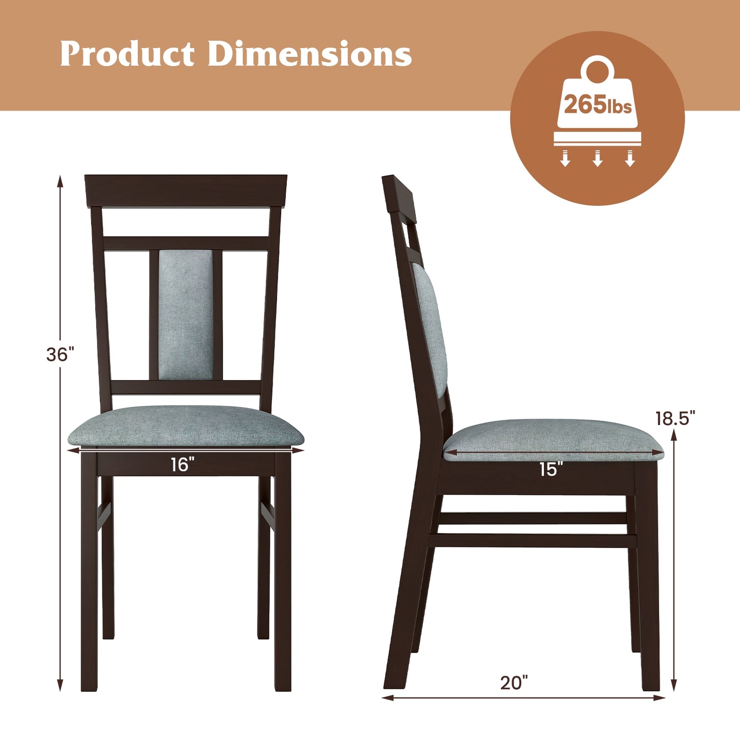 Elegant Linen Upholstered Wooden Dining Chairs with Rubber Wood Frame Set of 2