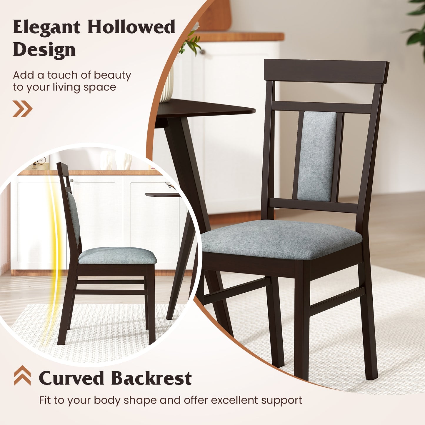 Elegant Linen Upholstered Wooden Dining Chairs with Rubber Wood Frame Set of 2