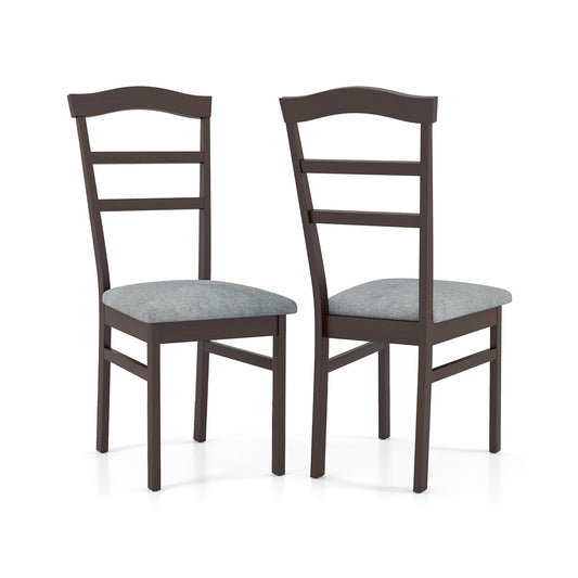 Farmhouse Wooden Dining Chairs Set of 2 with Linen Upholstery and Curved Back