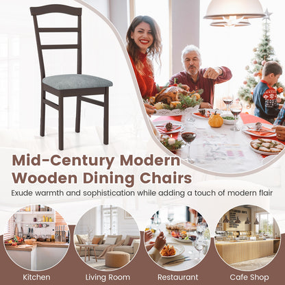 Farmhouse Wooden Dining Chairs Set of 2 with Linen Upholstery and Curved Back
