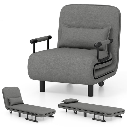Modern 3 in 1 Sofa Chair Lounger Bed with Adjustable Backrest and Support Pillow in Grey