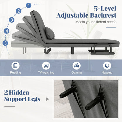 Modern 3 in 1 Sofa Chair Lounger Bed with Adjustable Backrest and Support Pillow in Grey