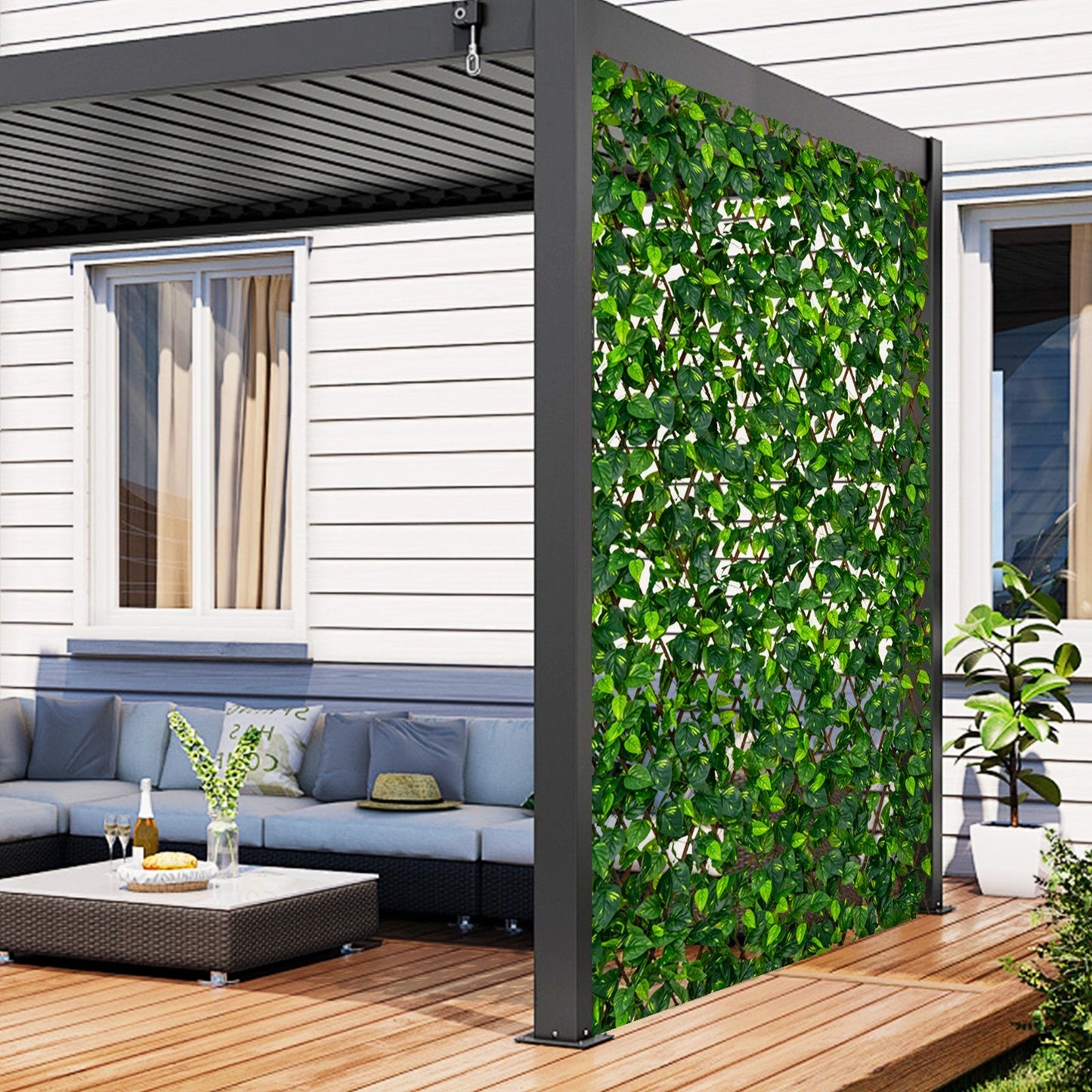 Expandable Faux Ivy Privacy Screen with Willow Frame – Decorative Artificial Fencing Panel