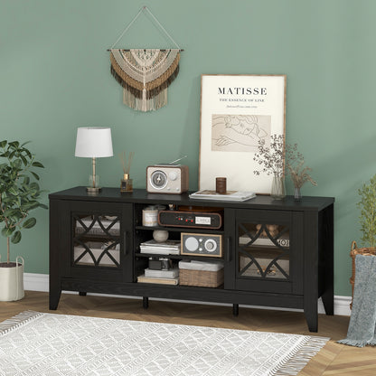 Farmhouse TV Console with Glass Doors and Adjustable Shelves for TVs up to 65 Inches in Black