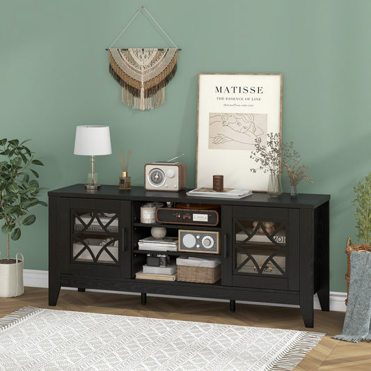 Farmhouse TV Console with Glass Doors and Adjustable Shelves for TVs up to 65 Inches in Black
