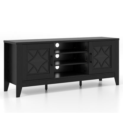 Farmhouse TV Console with Glass Doors and Adjustable Shelves for TVs up to 65 Inches in Black