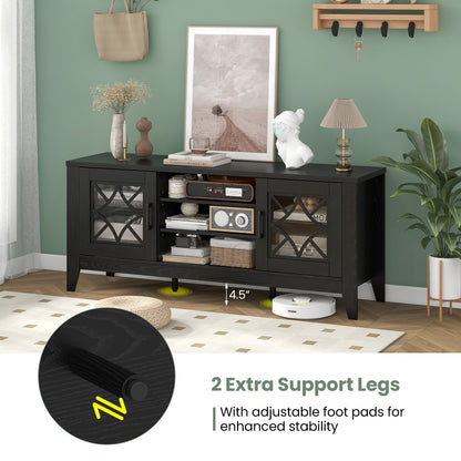 Farmhouse TV Console with Glass Doors and Adjustable Shelves for TVs up to 65 Inches in Black