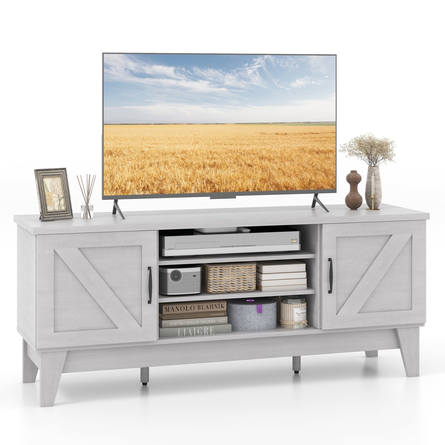 Rustic Farmhouse TV Console with Barn Doors and Adjustable Storage for TVs up to 65 Inches