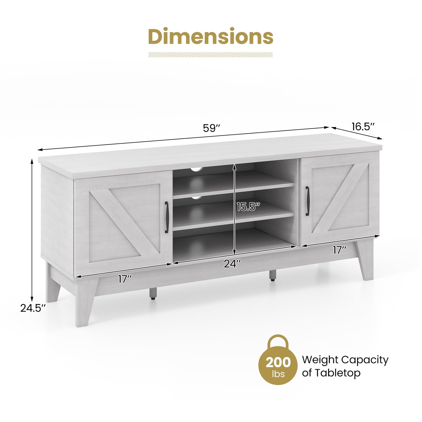 Rustic Farmhouse TV Console with Barn Doors and Adjustable Storage for TVs up to 65 Inches