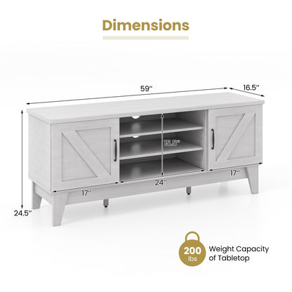 Rustic Farmhouse TV Console with Barn Doors and Adjustable Storage for TVs up to 65 Inches