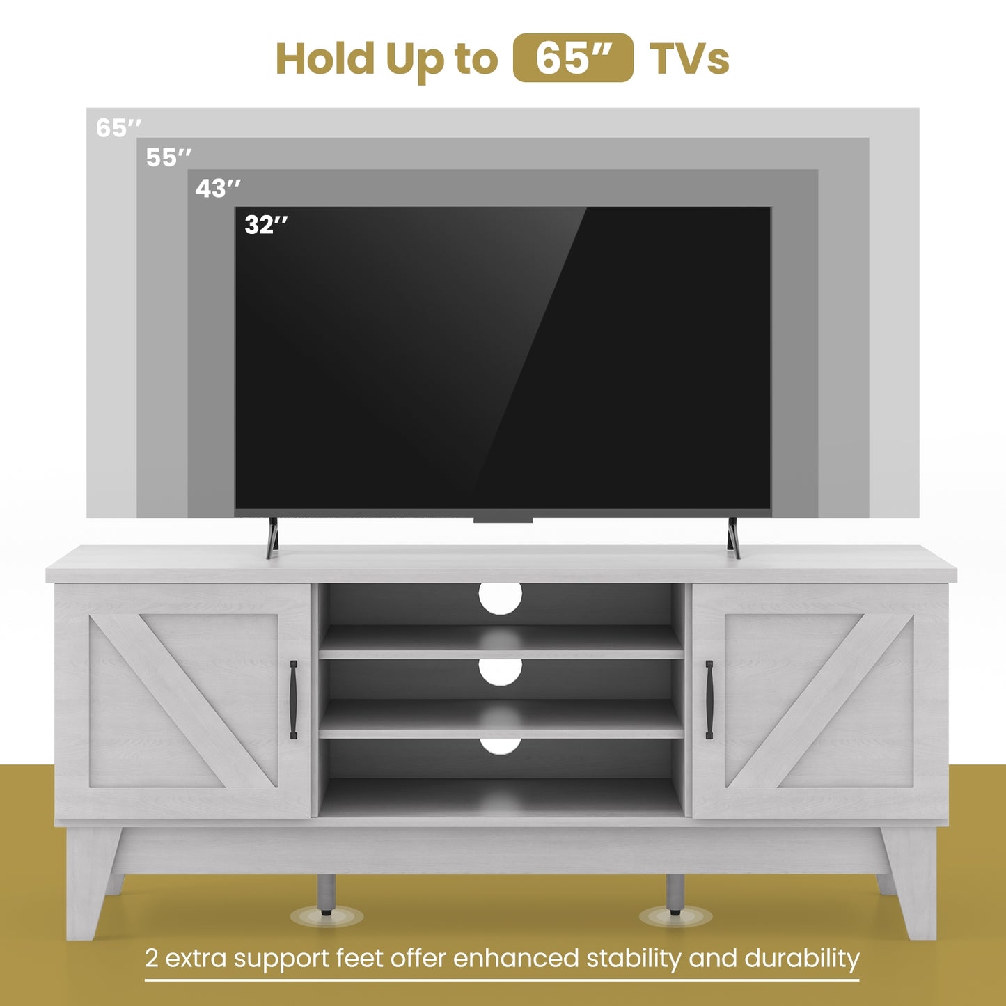 Rustic Farmhouse TV Console with Barn Doors and Adjustable Storage for TVs up to 65 Inches