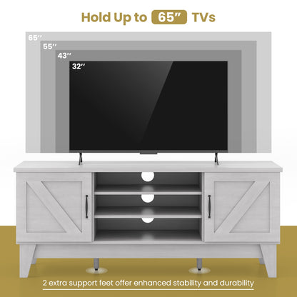Rustic Farmhouse TV Console with Barn Doors and Adjustable Storage for TVs up to 65 Inches