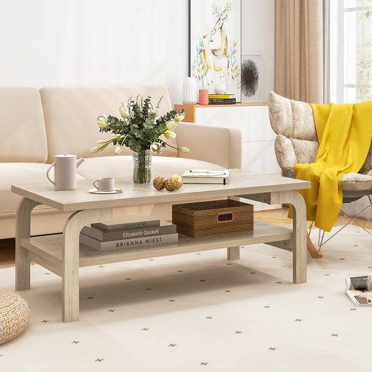 Modern Rectangular Accent Coffee Table for Living Room with Sturdy Wood Frame