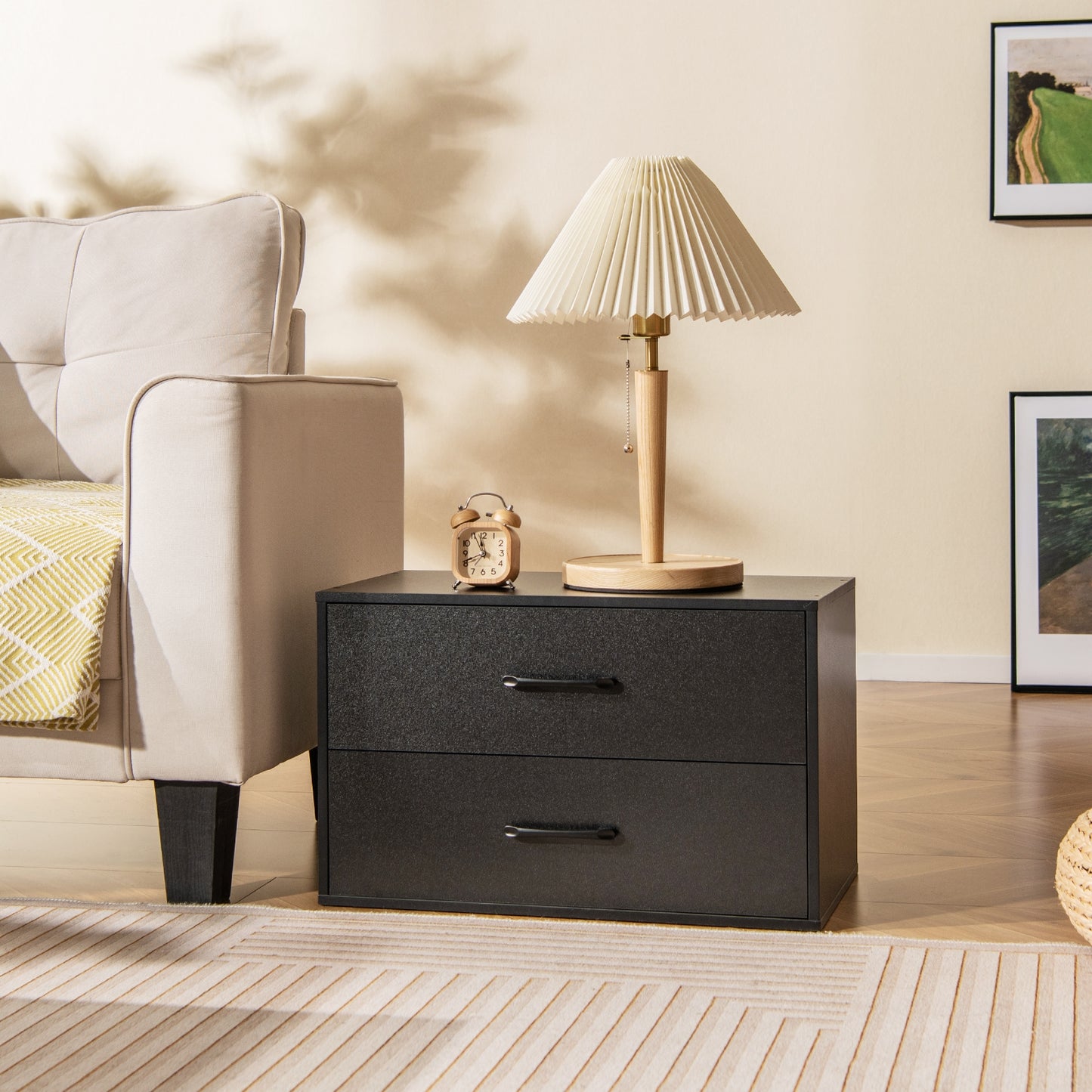 Modern 2-Drawer Stackable Storage Chest with Handles, Wooden Horizontal Dresser Cabinet – Black