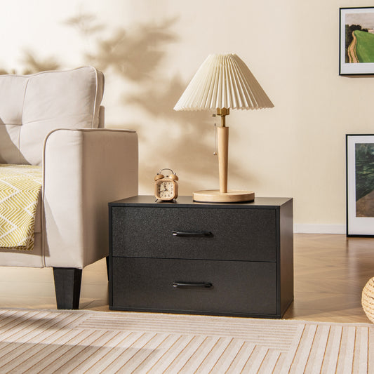Modern 2-Drawer Stackable Storage Chest with Handles, Wooden Horizontal Dresser Cabinet – Black