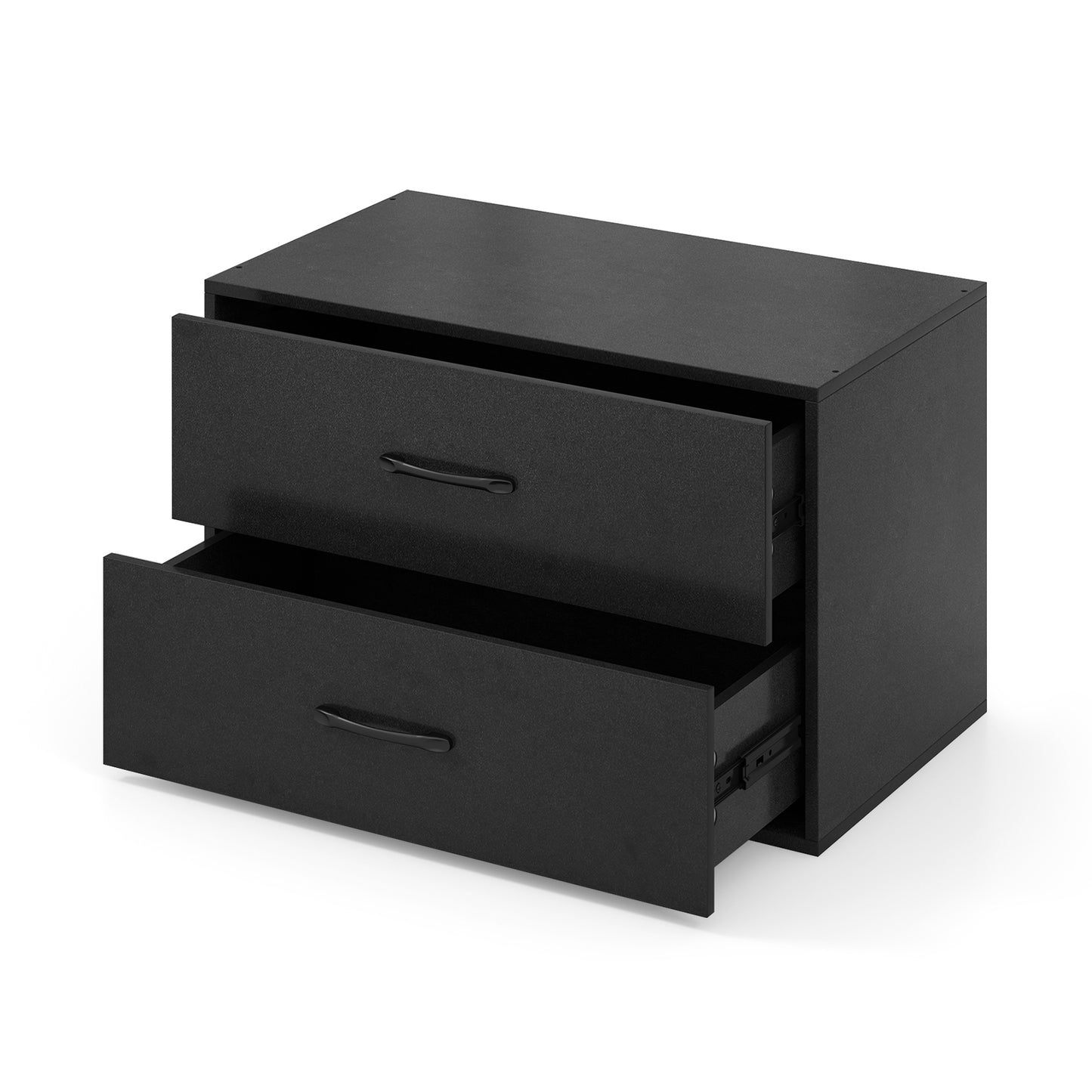 Modern 2-Drawer Stackable Storage Chest with Handles, Wooden Horizontal Dresser Cabinet – Black