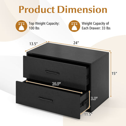 Modern 2-Drawer Stackable Storage Chest with Handles, Wooden Horizontal Dresser Cabinet – Black