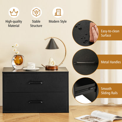 Modern 2-Drawer Stackable Storage Chest with Handles, Wooden Horizontal Dresser Cabinet – Black