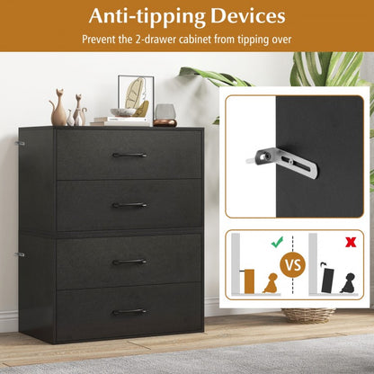 Modern 2-Drawer Stackable Storage Chest with Handles, Wooden Horizontal Dresser Cabinet – Black