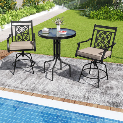 360° Swivel Outdoor Bar Stools with Cushioned Seats and Armrests, Set of 2