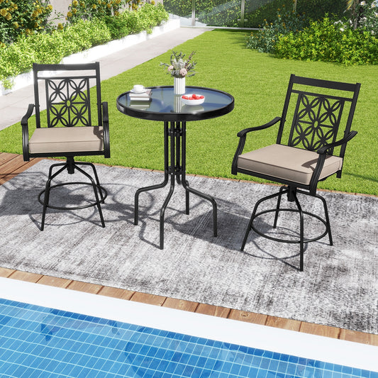 360° Swivel Outdoor Bar Stools with Cushioned Seats and Armrests, Set of 2