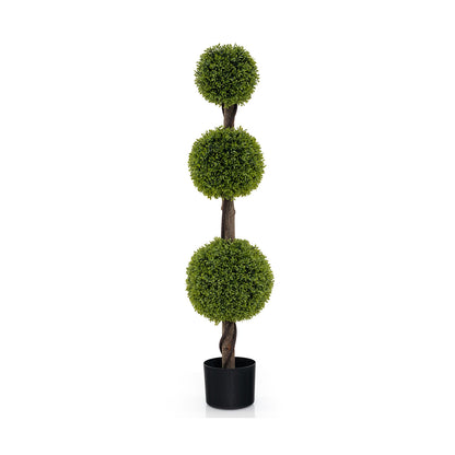 4FT Lush Artificial Boxwood Ball Tree with Realistic PE Leaves and Sturdy Trunk