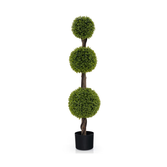 4FT Lush Artificial Boxwood Ball Tree with Realistic PE Leaves and Sturdy Trunk