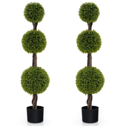 4FT Lush Artificial Boxwood Ball Tree with Realistic PE Leaves and Sturdy Trunk